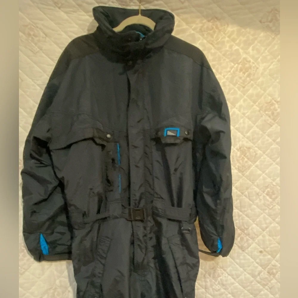 Inside Edge‎ Vintage Mens Ski Suit One Piece Black Blue Insulated Snow Suit M